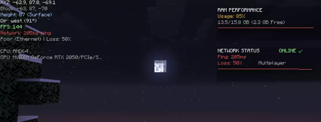 улучшенный экран отладки для Minecraft